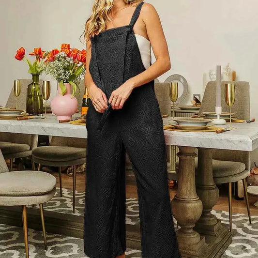 Textured Jacquard Jumpsuit with Side Pockets — square view — Livostyle