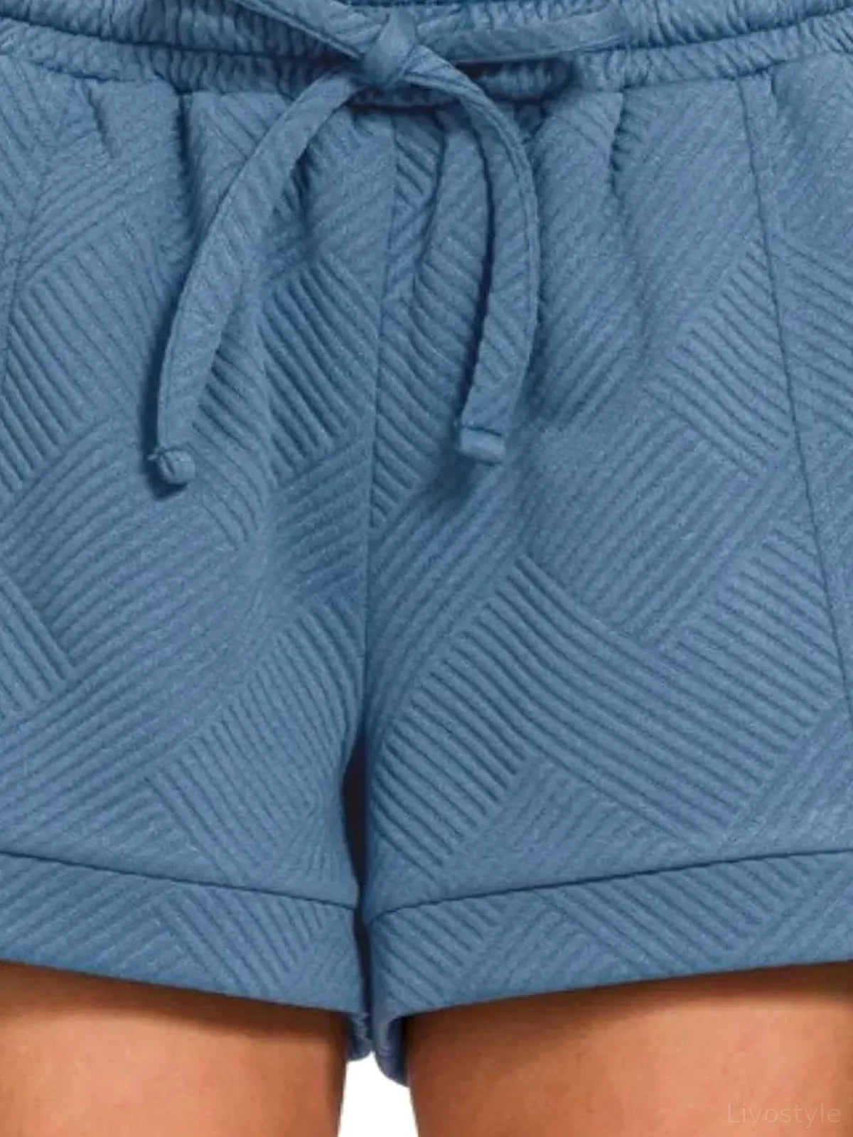 Textured Knit Jacquard Drawstring Shorts — detail view — Livostyle