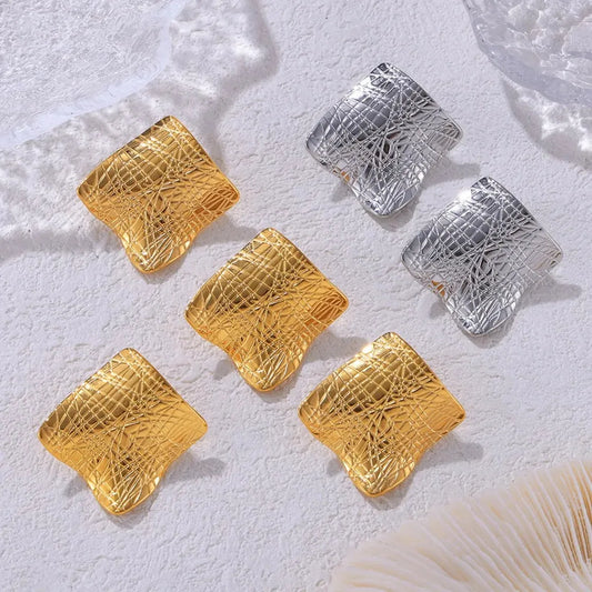 Textured Titanium Steel Stud Earrings — square view — Livostyle