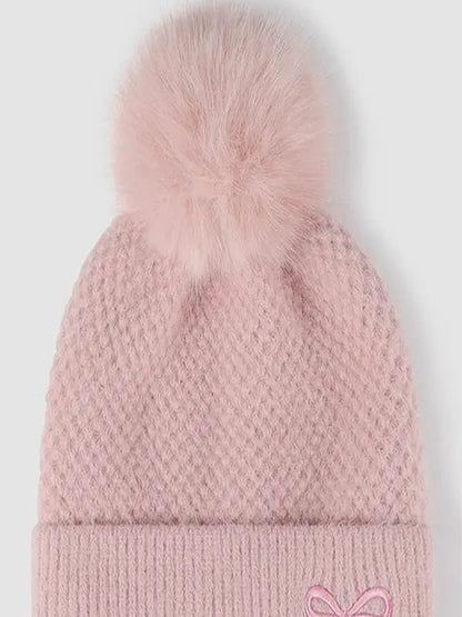 Thermal Bow Knit Hat with Pompom — detail view — Livostyle