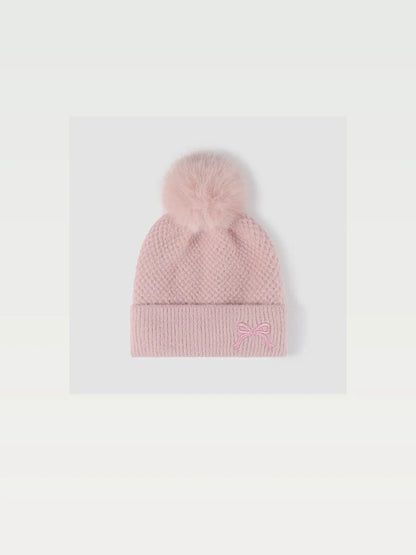 Thermal Bow Knit Hat with Pompom — styled showcase — Livostyle