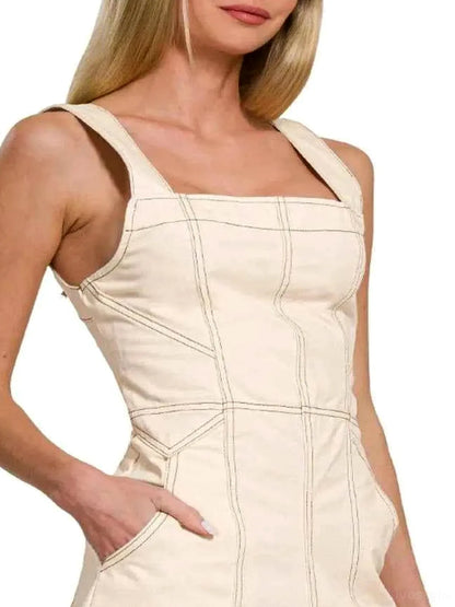 Tie Back Romper in OATMEAL — detail view — Livostyle