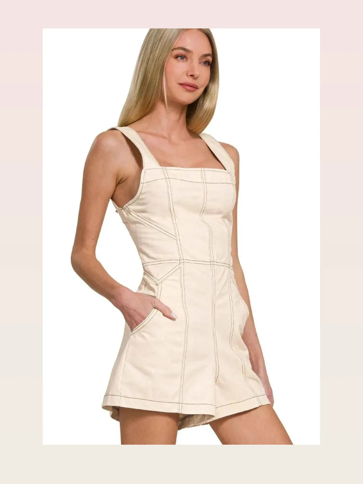 Tie Back Romper in OATMEAL — styled showcase — Livostyle