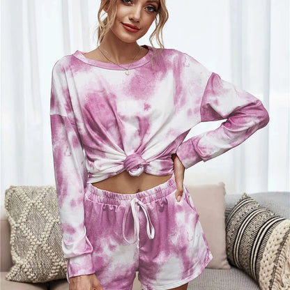 Tie-Dye Dropped Shoulder Top and Shorts Lounge Set — square view — Livostyle