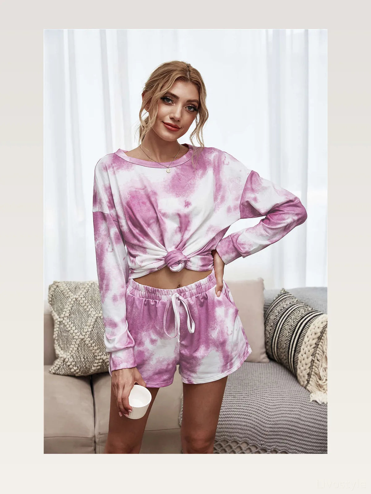 Tie-Dye Dropped Shoulder Top and Shorts Lounge Set — styled showcase — Livostyle