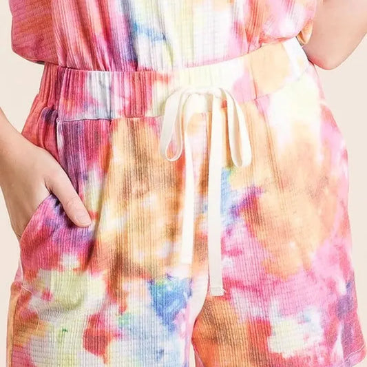 Tie Dye French Terry Casual Shorts in Pink Multi — square view — Livostyle