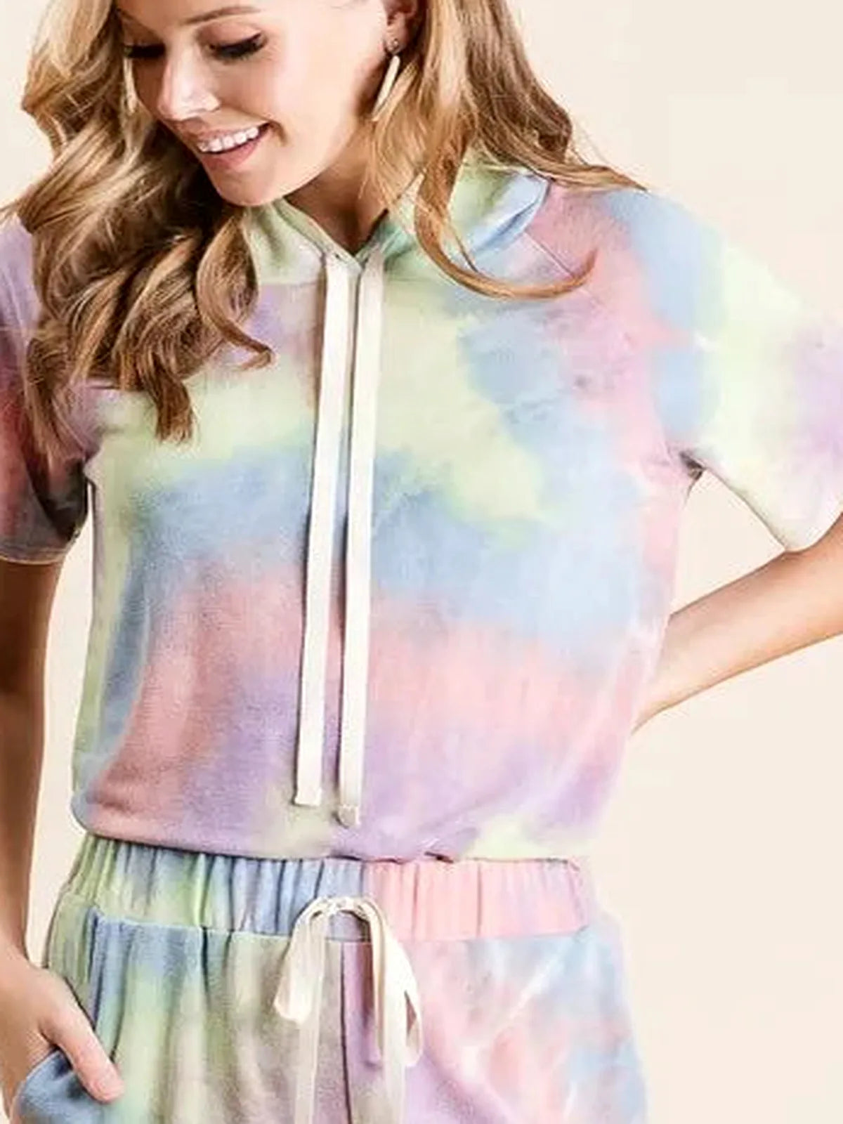 Tie Dye French Terry Hoodie Top and Bottom Set — detail view — Livostyle