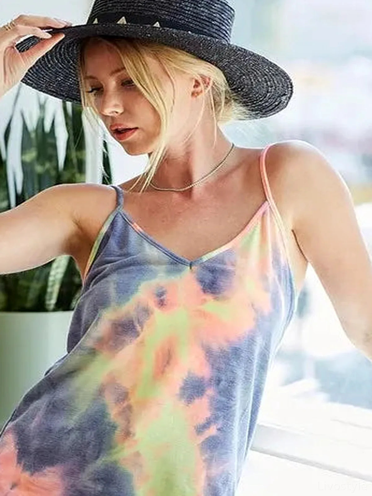 Vibrant Tie Dye French Terry Knit Camisole — detail view — Livostyle