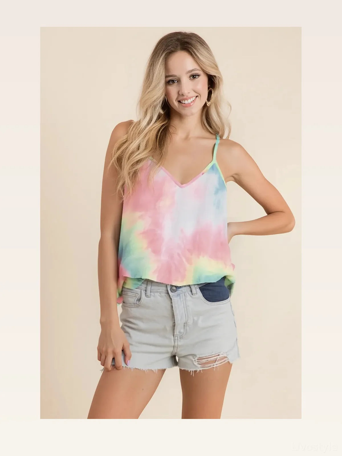 Stylish Tie Dye Cami in Comfortable French Terry Knit — styled showcase — Livostyle
