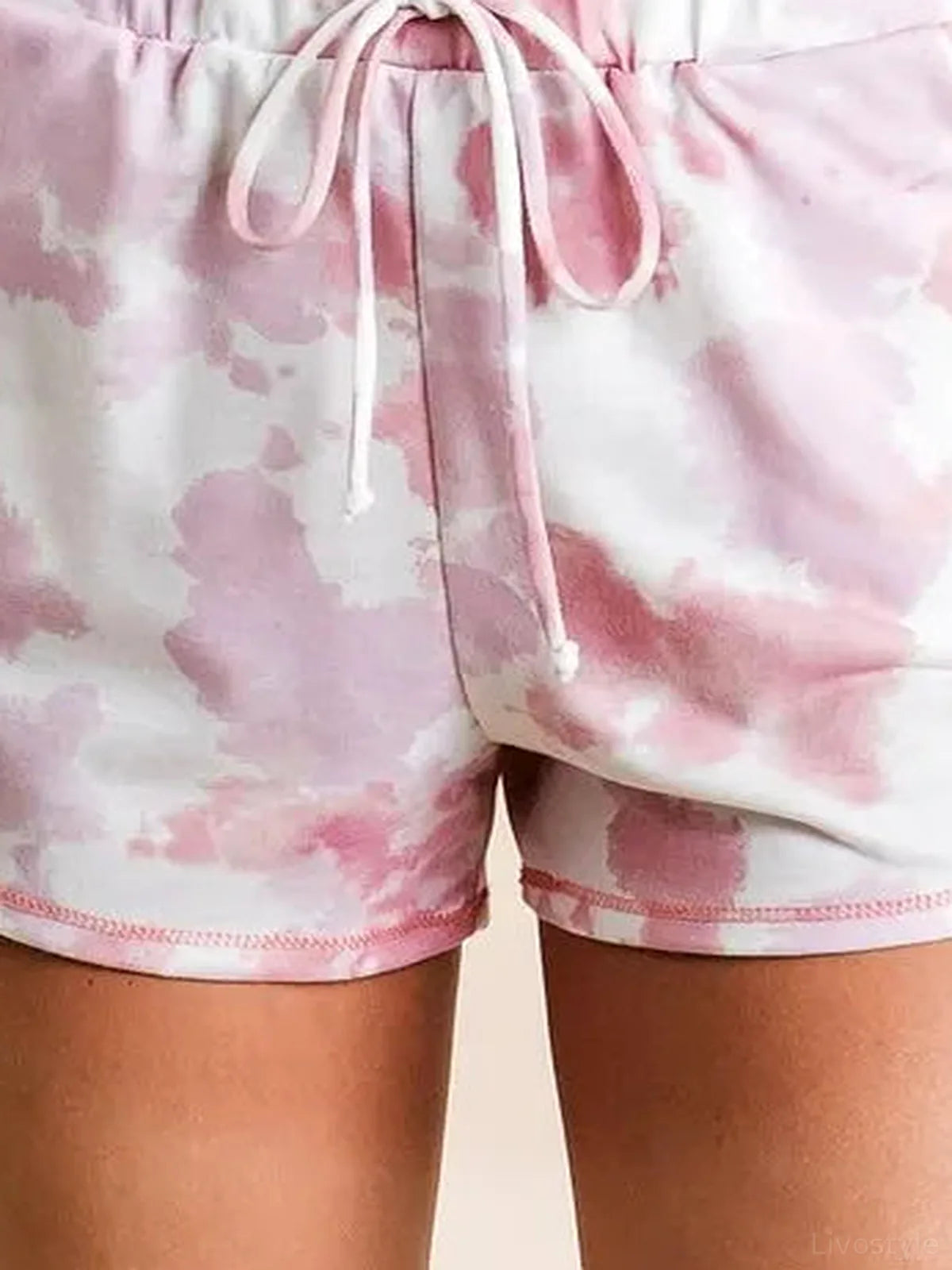 Tie Dye Print Terry Shorts With Side Pockets — detail view — Livostyle