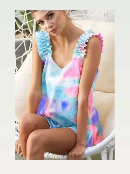 Bohemian-Inspired Tie Dye Textured Top with Ruffle Details — styled showcase — Livostyle
