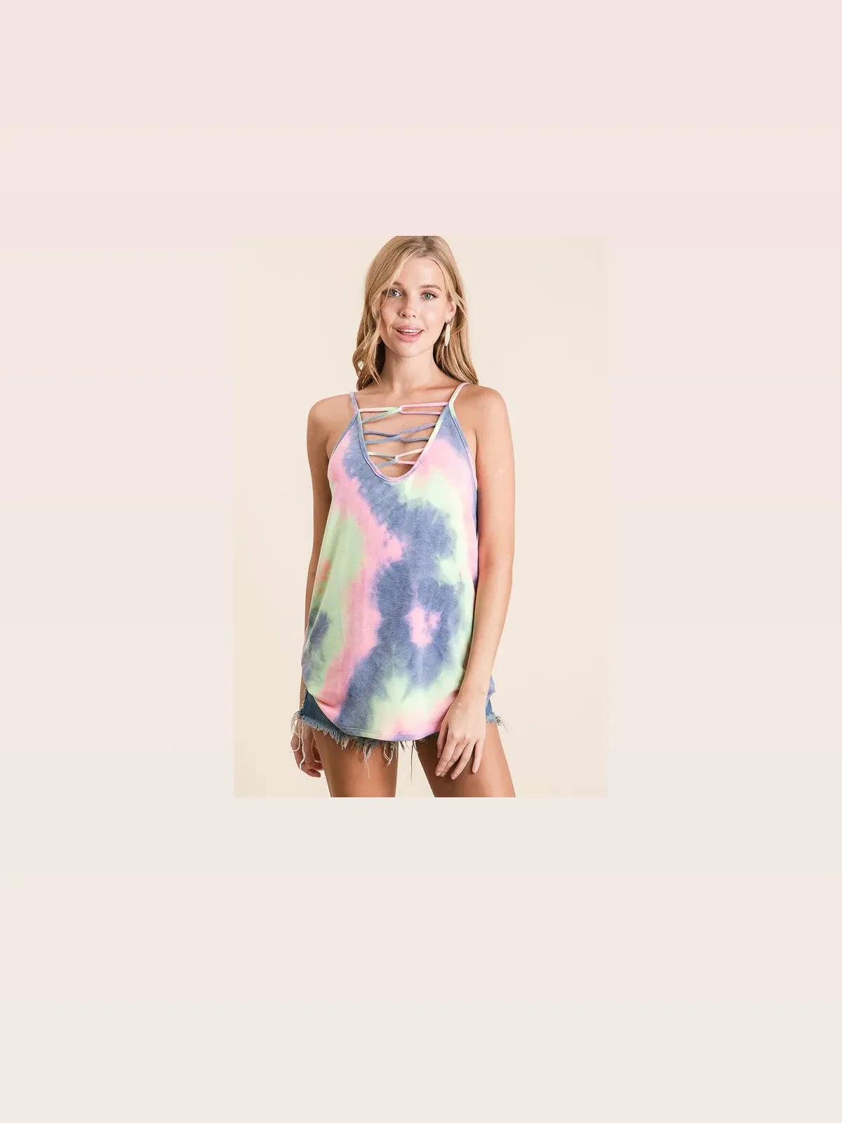 Trendy Summer Tie-Dye Terry Camisole with Unique Caged Neck — styled showcase — Livostyle