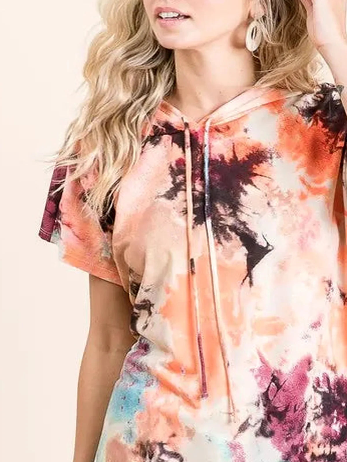 Stylish Tie-Dye Cotton Hoodie with Adjustable Drawstring — detail view — Livostyle