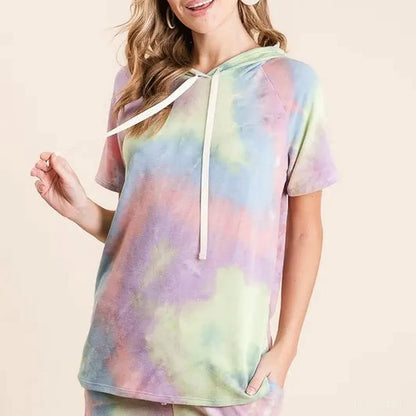 Chic Tie-Dye Drawstring Hoodie in Soft Terry Fabric — square view — Livostyle