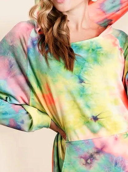 Stylish Tie-Dye Hoodie with Handy Kangaroo Pocket — detail view — Livostyle