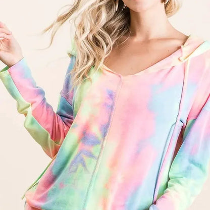 Vibrant Tie-Dye Terry Hoodie with Long Sleeves — square view — Livostyle
