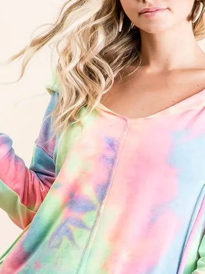 Vibrant Tie-Dye Terry Hoodie with Long Sleeves — detail view — Livostyle