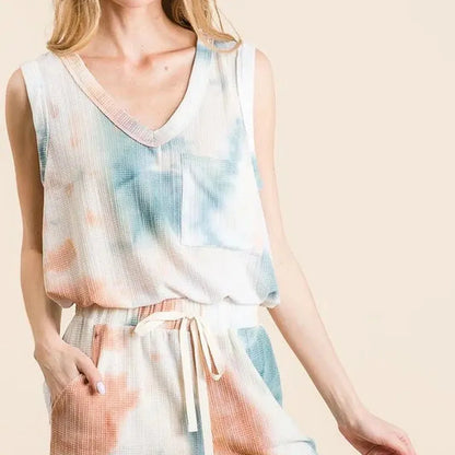 Tie Dye Textured Knit Top and Shorts Set — square view — Livostyle