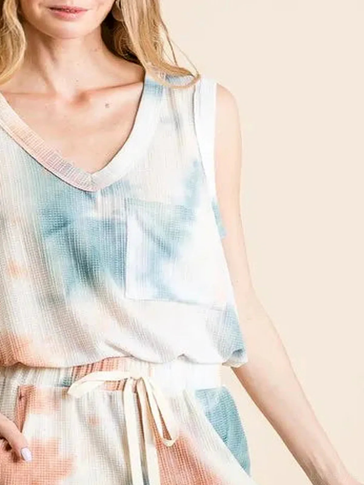 Tie Dye Textured Knit Top and Shorts Set — detail view — Livostyle