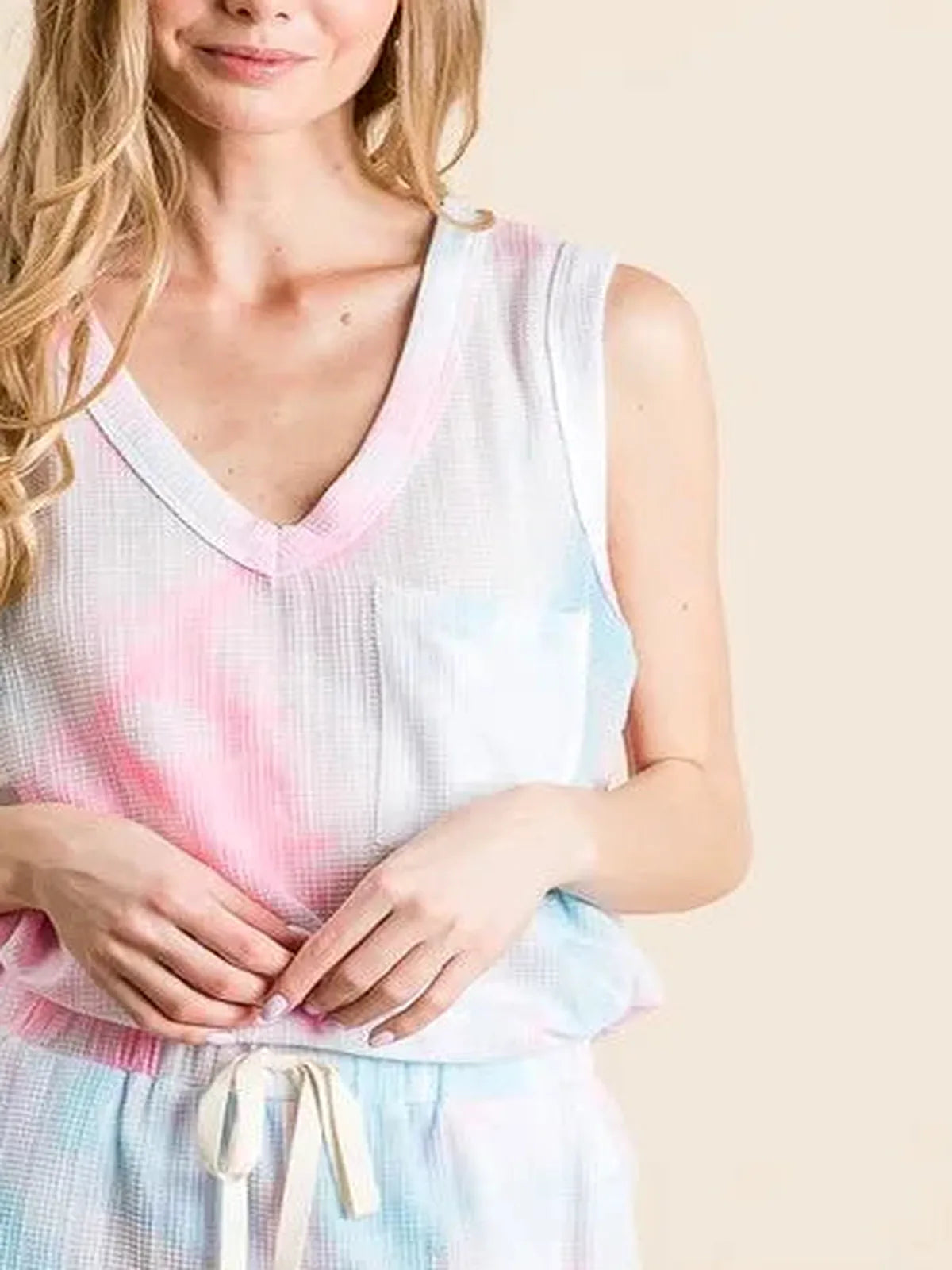 Tie Dye Textured Knit Top and Shorts Set — detail view — Livostyle