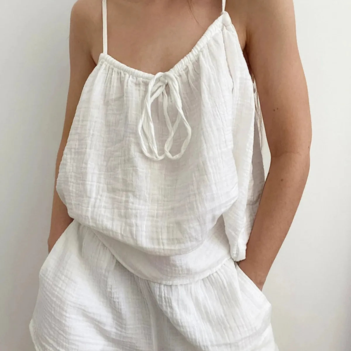 Tie Front Cami and Shorts Lounge Set — square view — Livostyle