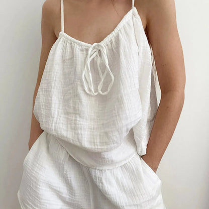 Tie Front Cami and Shorts Lounge Set — square view — Livostyle