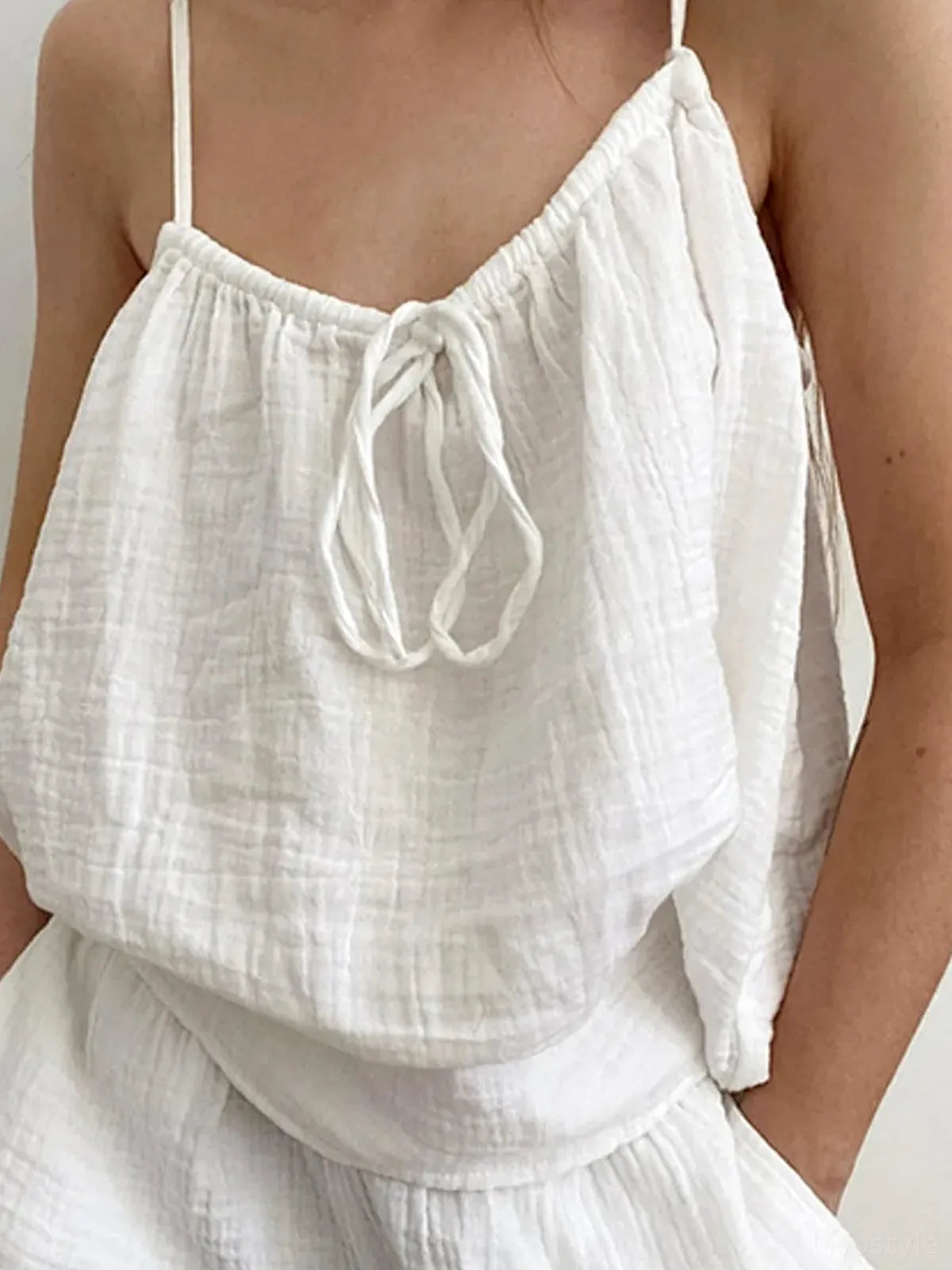 Tie Front Cami and Shorts Lounge Set — detail view — Livostyle