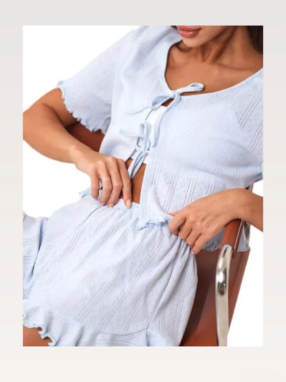 Tie Front Top and Ruffled Hem Shorts Set — styled showcase — Livostyle