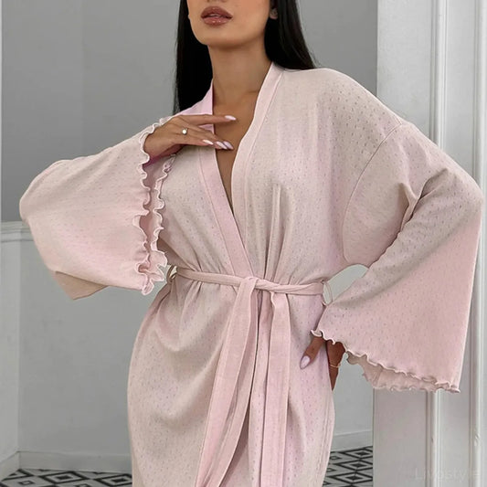 Tie Waist Kimono Sleeve Lounge Nightgown — square view — Livostyle