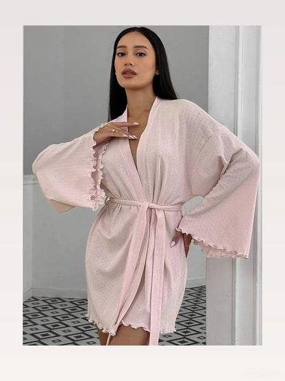 Tie Waist Kimono Sleeve Lounge Nightgown — styled showcase — Livostyle