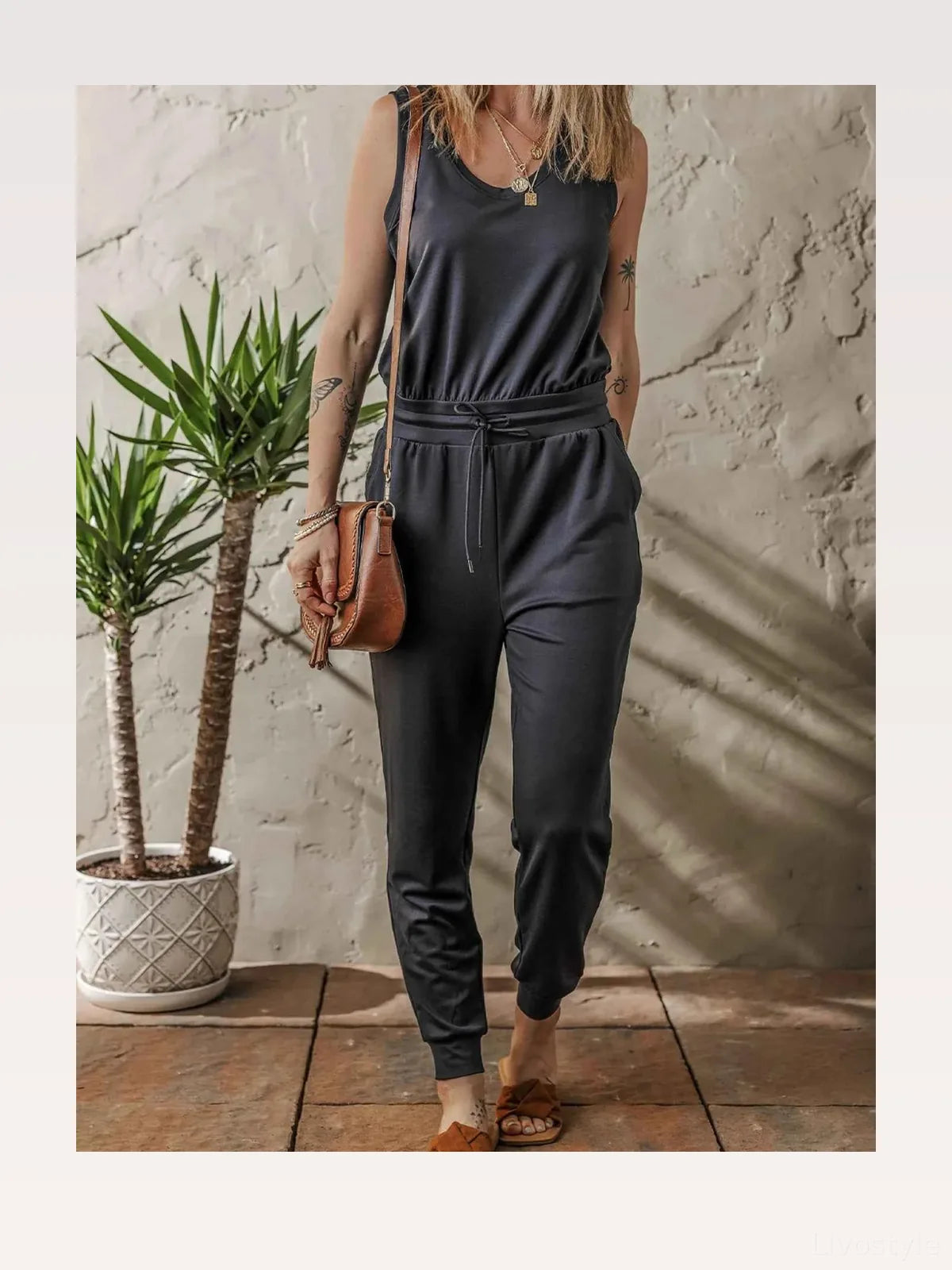 Tie Waist Sleeveless Jogger Jumpsuit — styled showcase — Livostyle