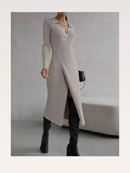 Tied Collared Neck Long Sleeve Sweater Dress — styled showcase — Livostyle
