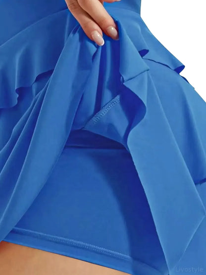 Tiered Ruffle Active Skort — detail view — Livostyle