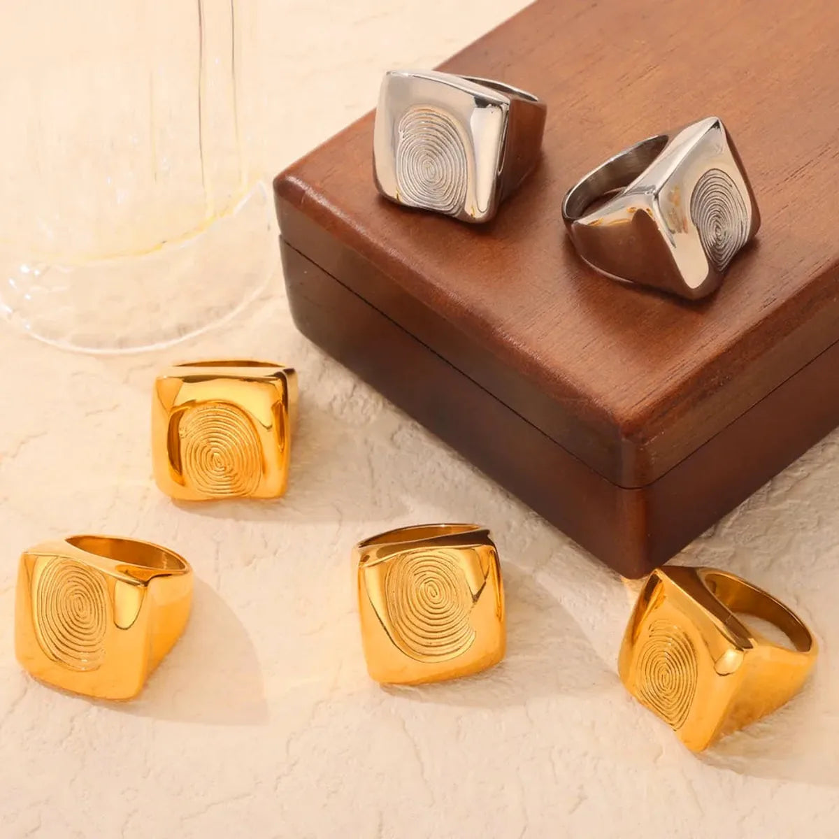 Titanium Steel Fingerprint Signet Ring — square view — Livostyle