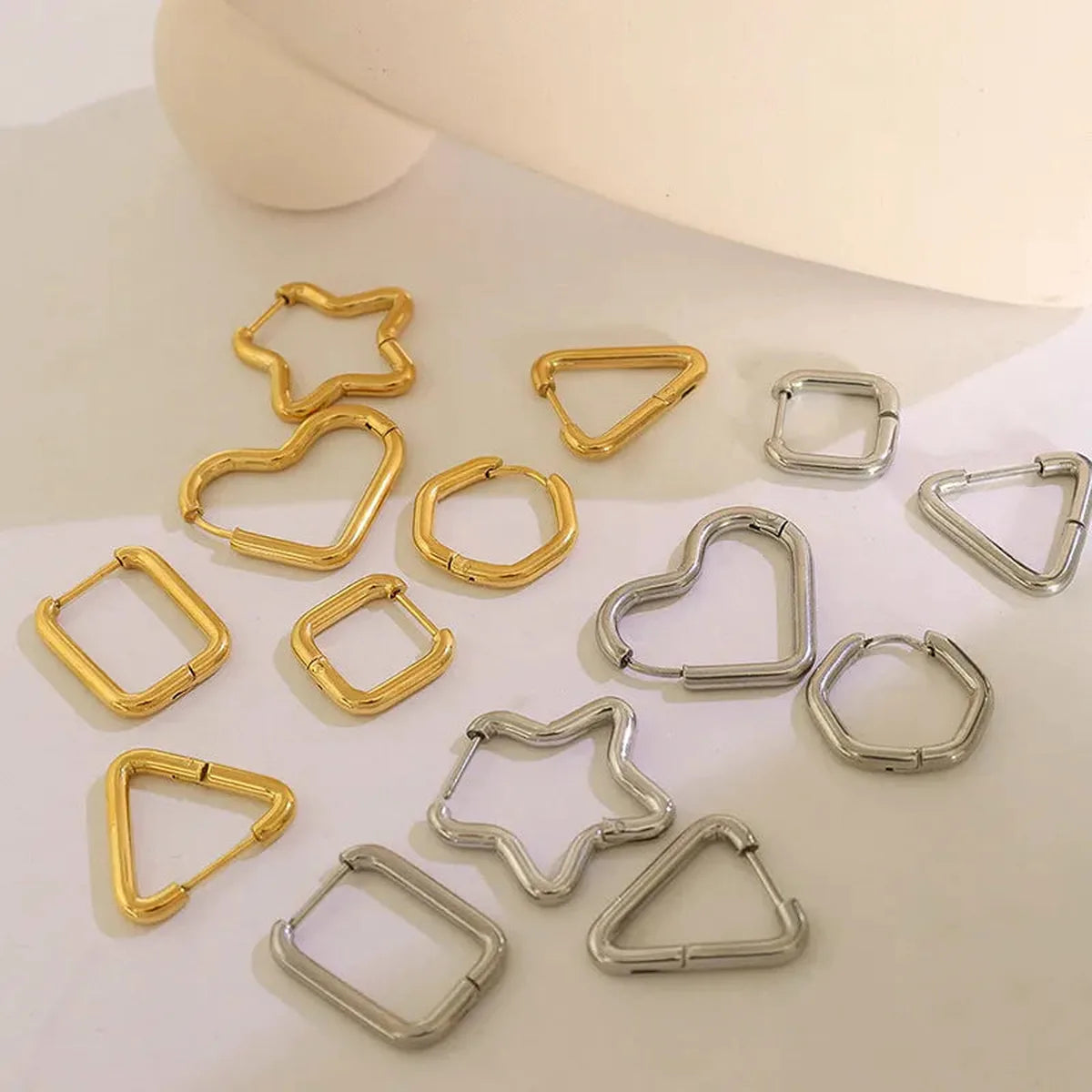 Titanium Steel Geometric Huggie Earrings — square view — Livostyle