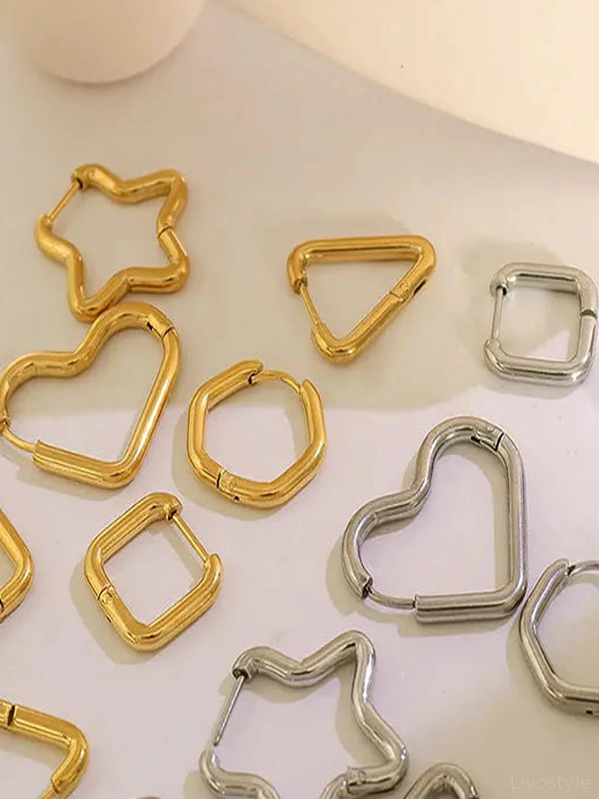 Titanium Steel Geometric Huggie Earrings — detail view — Livostyle