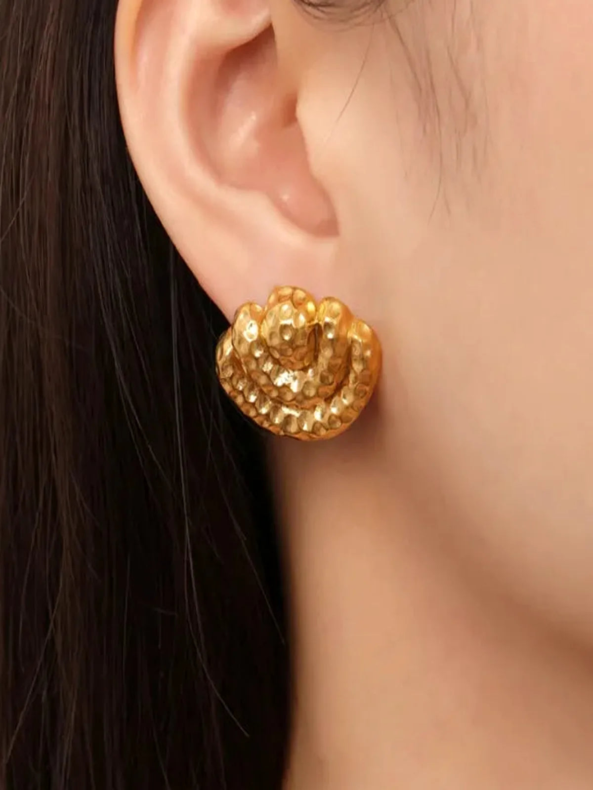 Titanium Steel Geometric Shape Earrings in Gold — detail view — Livostyle