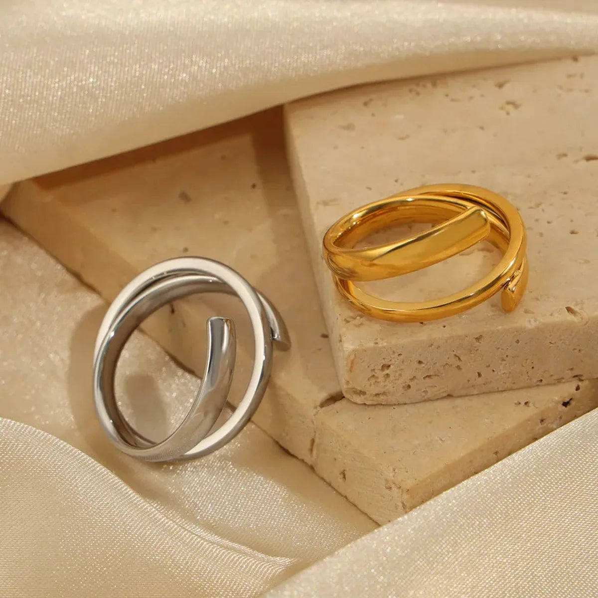 Titanium Steel Layered Wrap Ring — square view — Livostyle