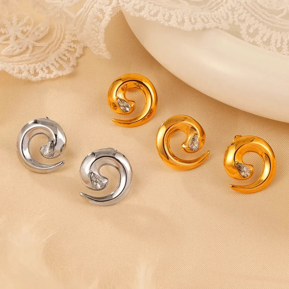 Titanium Steel Zircon Spiral Shape Earrings — square view — Livostyle