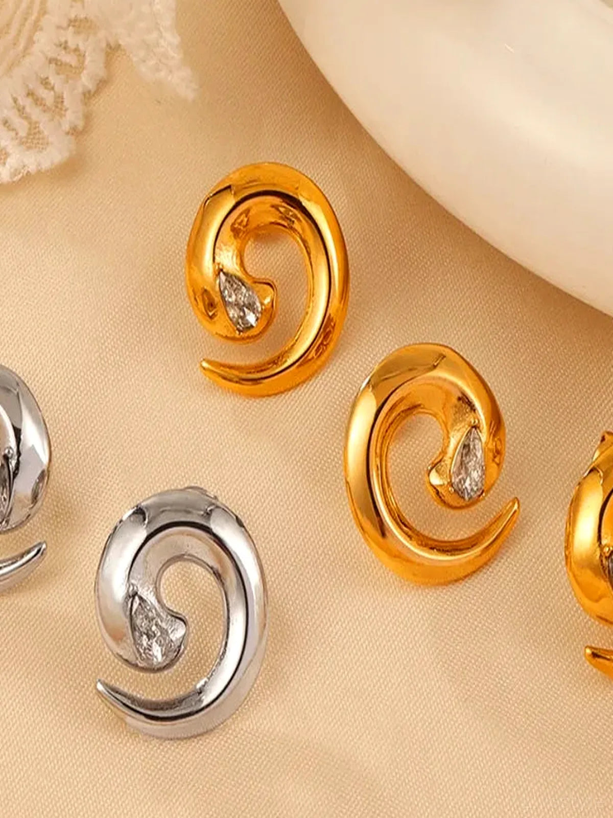 Titanium Steel Zircon Spiral Shape Earrings — detail view — Livostyle