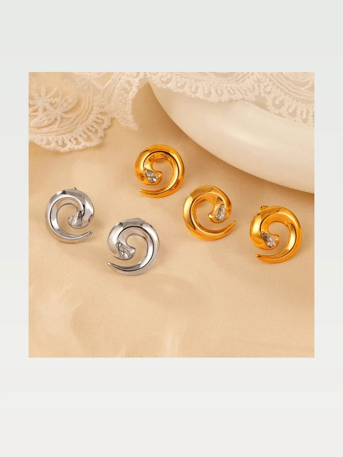 Titanium Steel Zircon Spiral Shape Earrings — styled showcase — Livostyle