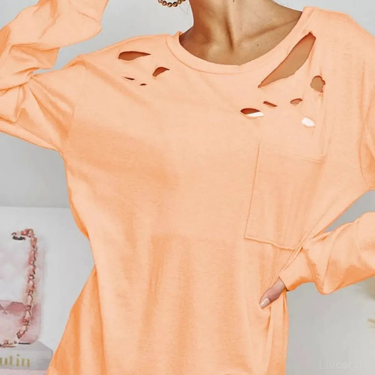 Stylish Triblend T-Shirt with Unique Laser-Cut Details — square view — Livostyle