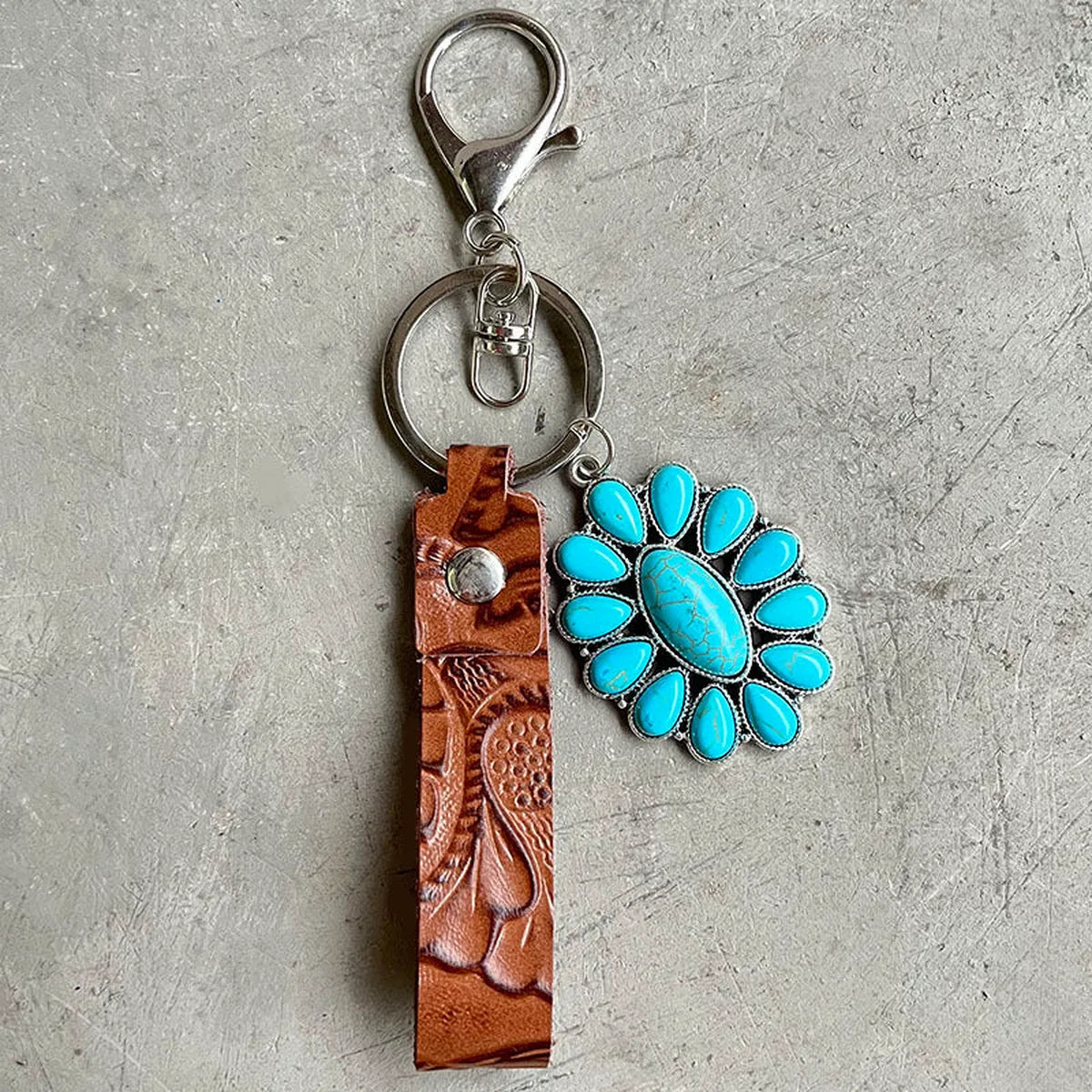 Turquoise Genuine Leather Key Chain — square view — Livostyle