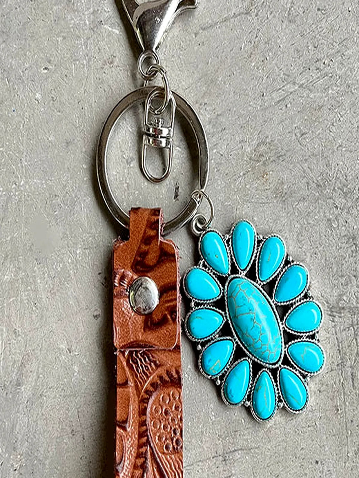 Turquoise Genuine Leather Key Chain — detail view — Livostyle