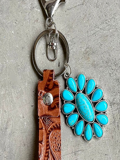 Turquoise Genuine Leather Key Chain — detail view — Livostyle