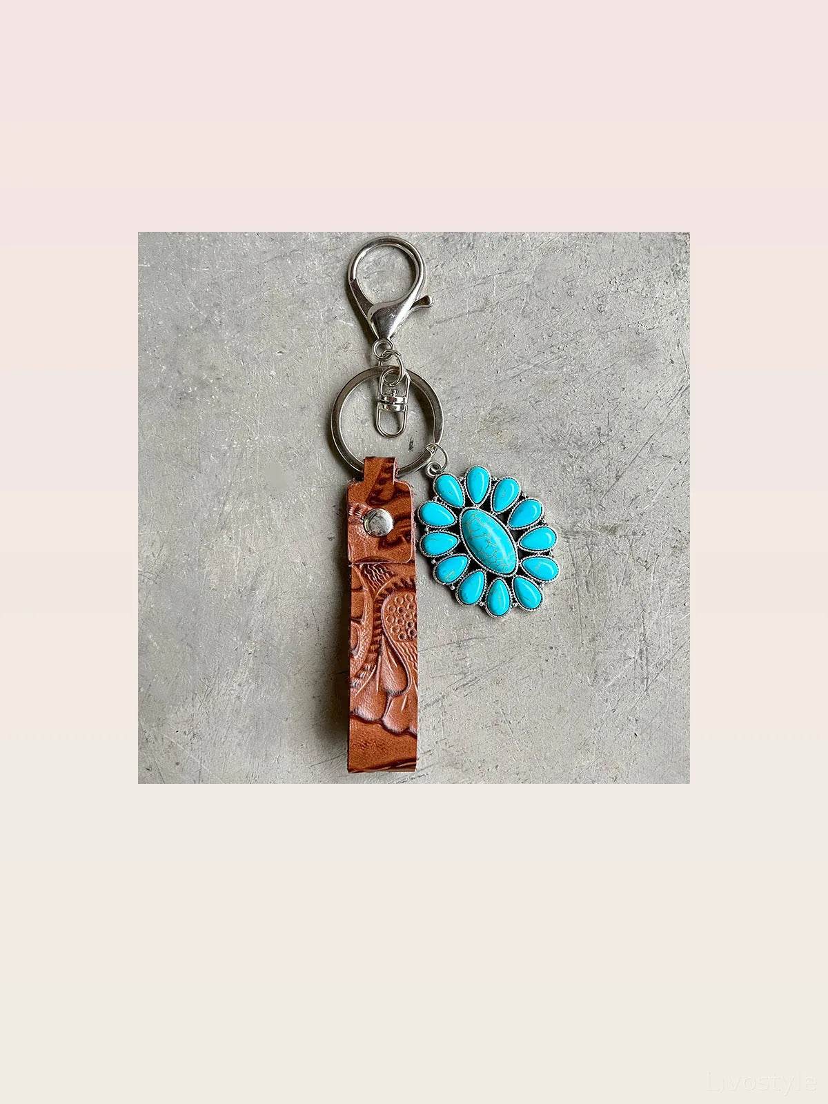 Turquoise Genuine Leather Key Chain — styled showcase — Livostyle
