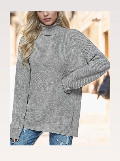Turtleneck Drop Shoulder Long Sleeve Sweater — styled showcase — Livostyle