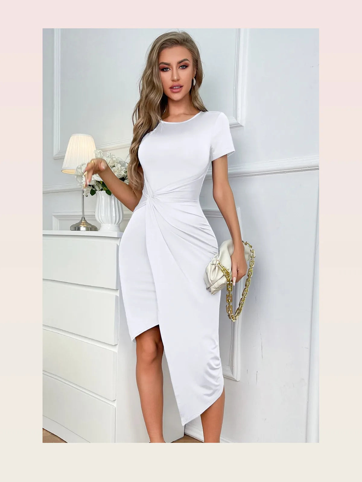 Twisted Asymmetrical Short Sleeve Dress — styled showcase — Livostyle