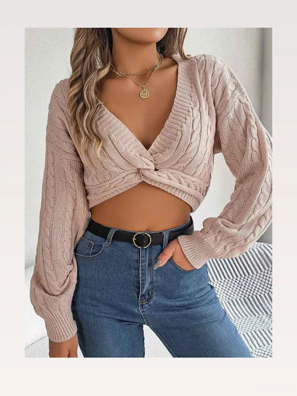 Twisted Cable-Knit V-Neck Sweater — styled showcase — Livostyle