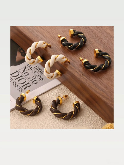 Twisted Leather Rope C-Hoop Earrings — styled showcase — Livostyle